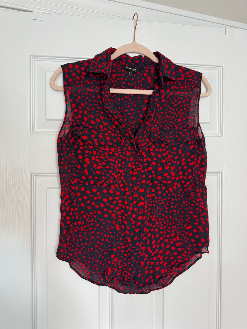 Massimo Dutti Navy Sleeveless Blouse with Red Spot Print